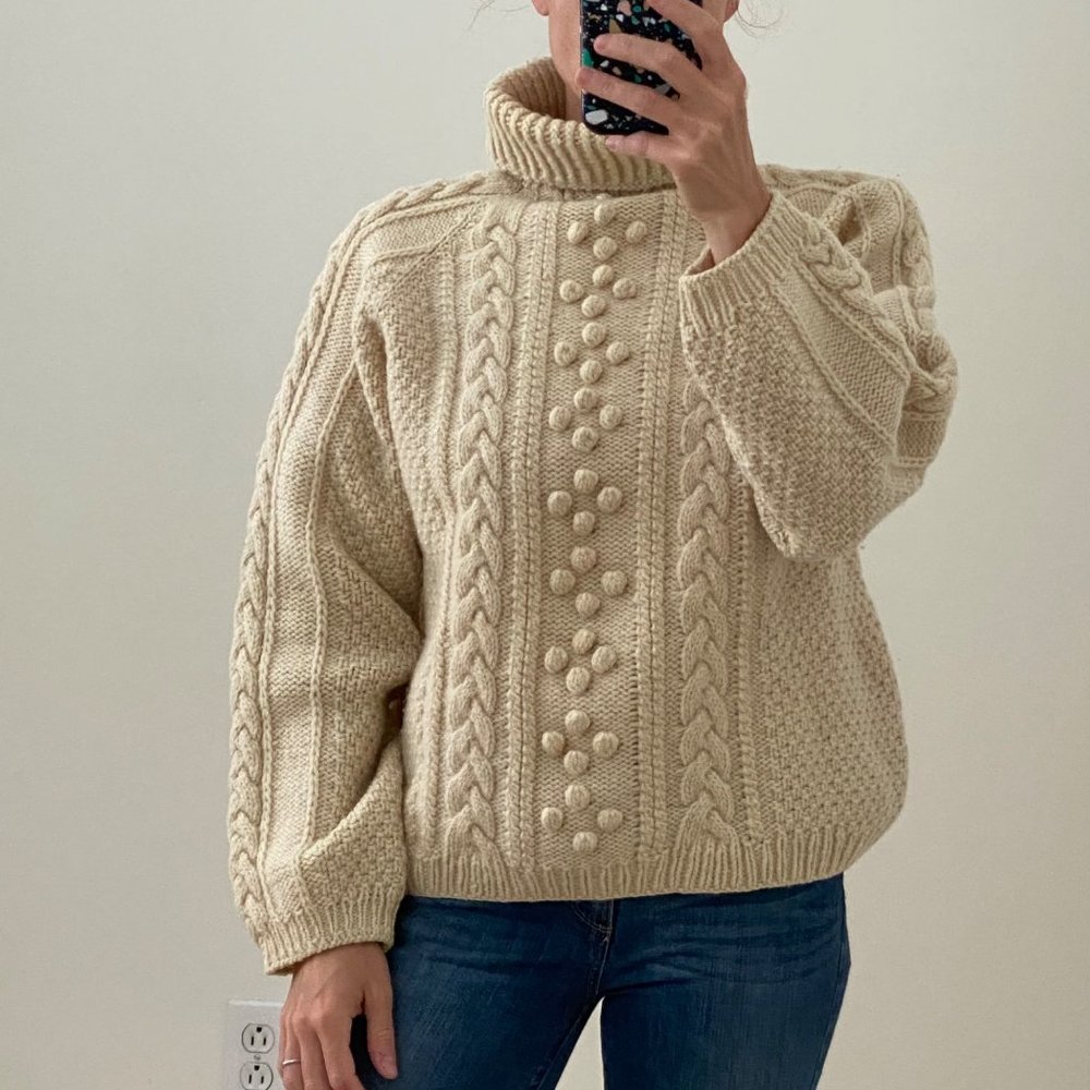 Vintage Hand-Knit Wool Turtleneck Sweater - Picture 2 of 12